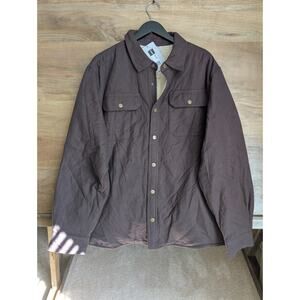 CQR Flannel Shirt Jacket Mens XL Brown Solid Sherpa Lined Long Snap Button NWT